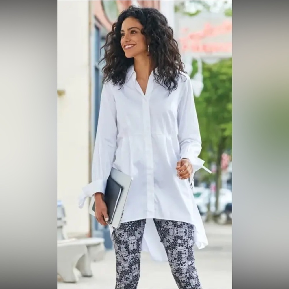 Soft Surroundings white cotton high low poets blouse M